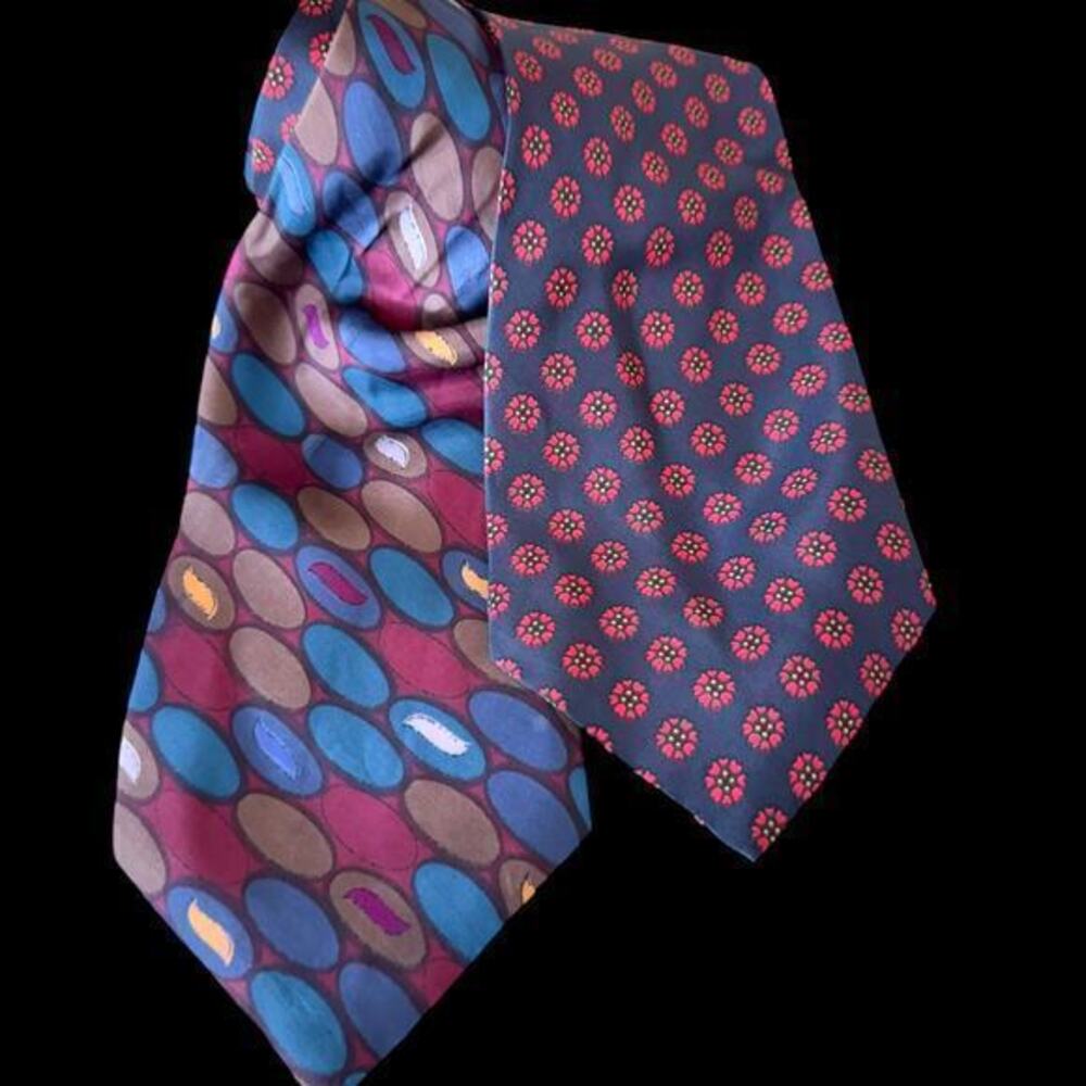 Lot of 2 Vintage Trevi Men’s 100% Silk Abstract Polka Dot Necktie Tie 60”x4”